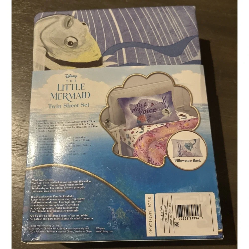 New The Little Mermaid Find Your Voice TWIN Size Sheet Set Aquatic Outline